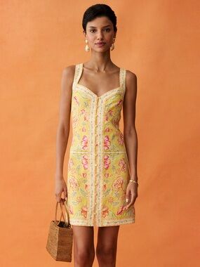 Few Moda ANAYA Delores Yellow Floral Sweetheart Mini Dress